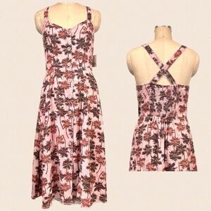 NWT A.N.A. Pink Palm Trees Button Front Midi Dress
